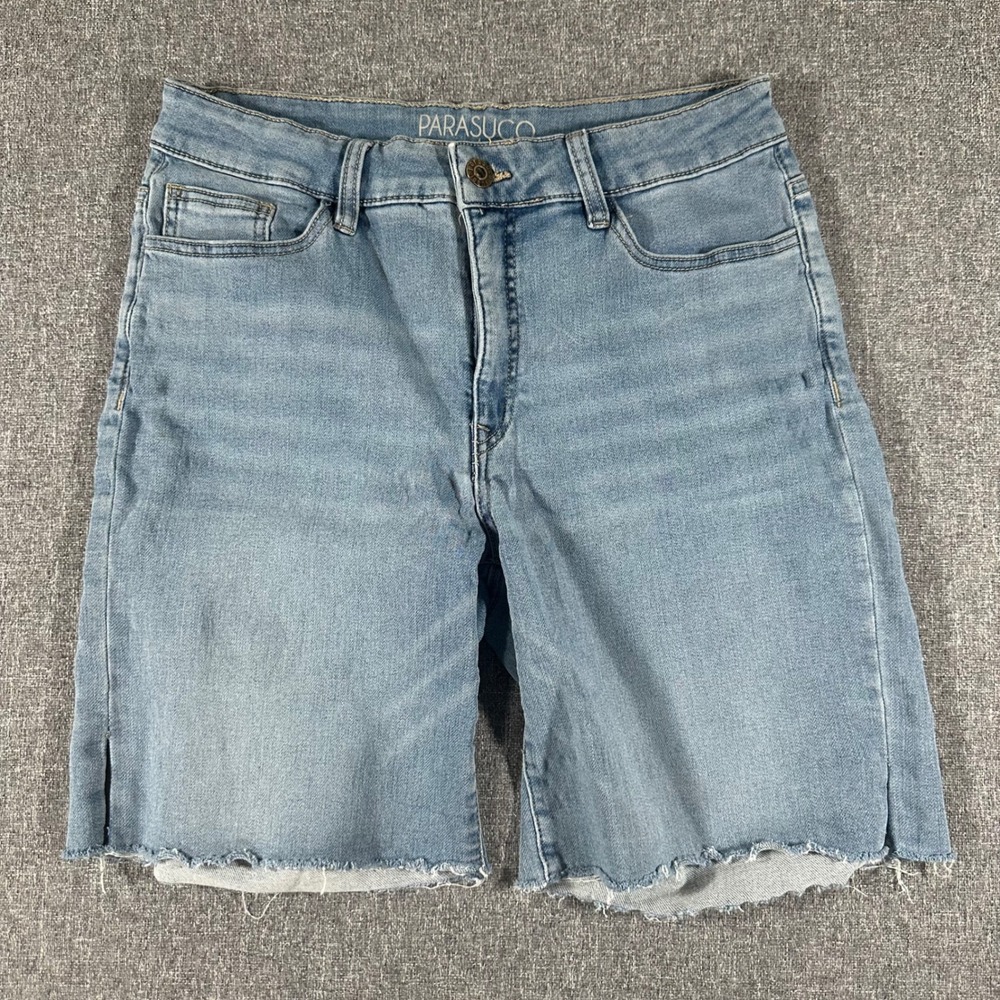 Parasuco Womens Denim Shorts Size 10 Light Wash Blue Cut Off Bermuda Stretch 👖